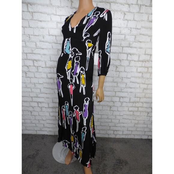 $725 Boutique Moschino Black Multi Print Crepe Midi Vneck Dress 38 US 4 NWT - Picture 8 of 16